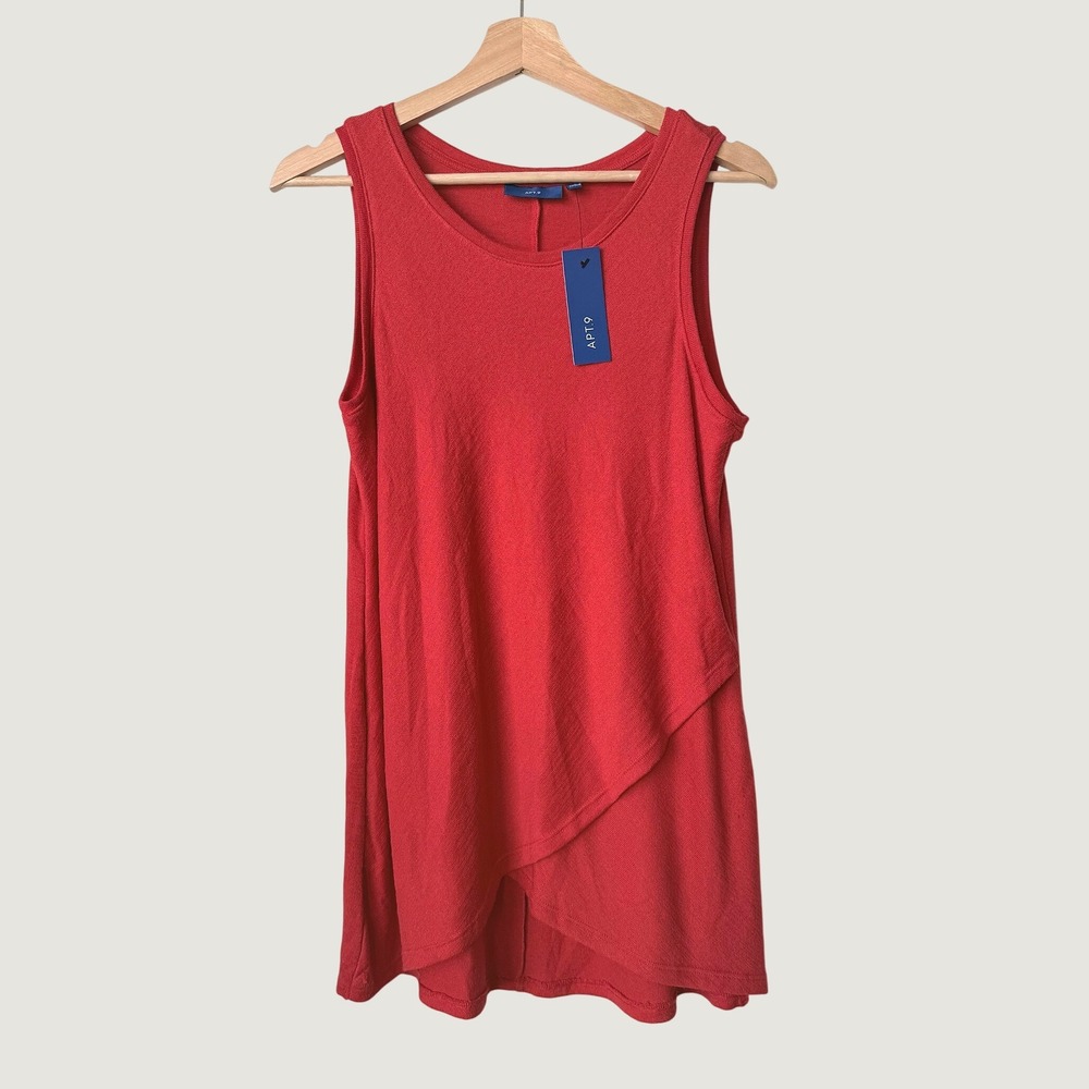 Apt. 9 Womens Racing Red Sleeveless Layered Crossover Asymmetrical Tunic Top NWT
